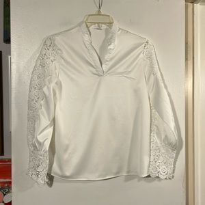 Mariam cream color satin and lace long sleeve blouse